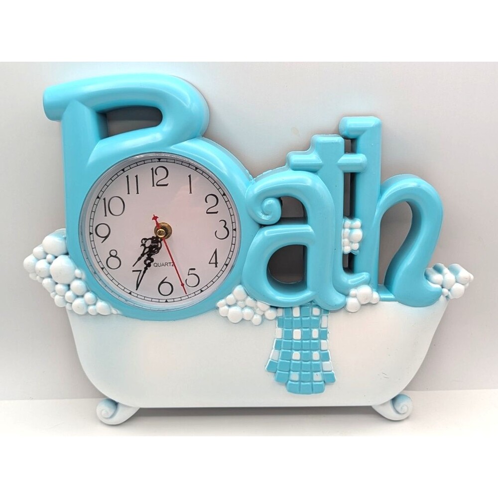 Wall Clock Bath Clock Blue Battery Operated VTG Style Works/ Keeps Time